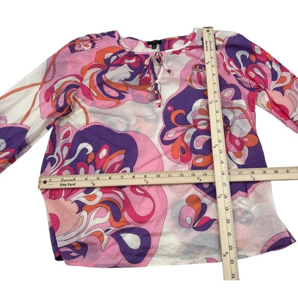 Talbots Petite MP Pink & Purple Floral Long Sleeve Cotton Blouse Top - Picture 5 of 6